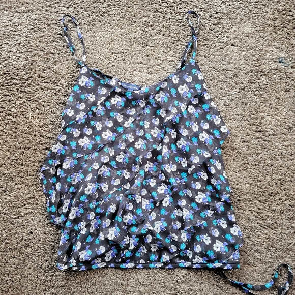 American Eagle Outfitters Tops - American Eagle Black Blue Flower Tank Woman's Large